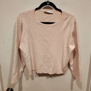 Zara Women's Heavily Beaded Pink Cropped Sweater Top Sz XL Romantic Soft Girl